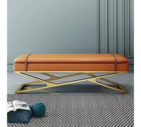 Banc moderne à coussin doux à deux couches, rangement élégant pour chaussures d'entrée avec base dorée, extrémité en cuir confortable pour lit, canapé, banc - Orange 110 x 38 x 45 cm