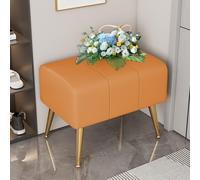 Banc moderne en cuir synthétique avec pieds dorés, repose-pieds rembourré pour entrée, canapé rectangulaire élégant pour salon, couloir et hall (orange, 50 x 35 cm)