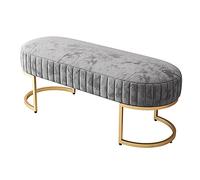 Banc moderne rembourré en velours élégant pour entrée de rangement des chaussures et siège de chambre à coucher, repose-pieds avec base dorée, gris, 99,1 x 40,6 x 33 cm