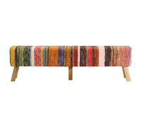 Banc multicolore 160 cm en tissu Chindi, avec rembourrage, bois de manguier massif, vestiaire avec espace de rangement, coussin et rabat, siège polyvalent pour salon, chambre à coucher, couloir