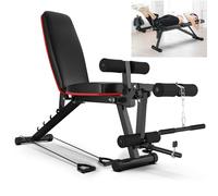 Banc Multifonction pour Entraînement Complet avec Corde de Tension, Banc de Sit-Up Réglable - Incliné, Plat et Décliné Tout-En-Un, pour Salle de Gym À La Maison Fitness