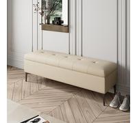 Banc ottoman de luxe en similicuir avec base en métal - Repose-pieds de rangement élégant pour chambre à coucher, salon, entrée - Chic Shoe nizer 119,4 x 40,6 x 45,7 cm Beige