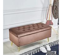 Banc ottoman de luxe en velours avec pieds en métal doré, repose-pieds rembourré confortable et rangement à chaussures, idéal pour le salon ou l'entrée 80 x 45 x 45 cm (marron)