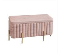 Banc ottoman de luxe en velours avec pieds en métal doux pour chambre à coucher, assise de lit contemporaine, repose-pieds rembourré, rose, 90 x 45 x 42 cm