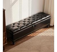 Banc ottoman de rangement, banc de lit rembourré pour chambre à coucher et entrée, repose-pieds rectangulaire avec bouton touffeté et pieds en bois massif