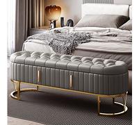 Banc ottoman de rangement de qualité supérieure avec boutons en cuir, base en métal, 100 cm, gris - Banc d'entrée avec tiroirs pour meubles de salon et de chambre à coucher.