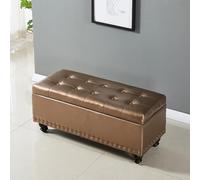 Banc ottoman de rangement élégant en cuir avec coussin - Polyvalent pour la chambre à coucher, coffre de rangement, banc à chaussures, repose-pieds confortable, pieds en bois pour décoration