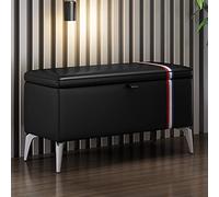 Banc ottoman de rangement en cuir - Banc à chaussures d'entrée rectangulaire avec siège rembourré - Tronc multifonction en bois massif pour le salon