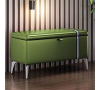 Banc ottoman de rangement en cuir - Banc à chaussures d'entrée rectangulaire avec siège rembourré - Tronc multifonction en bois massif pour le salon