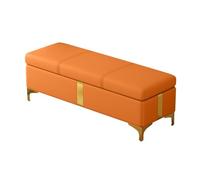 Banc ottoman de rangement en cuir, banc d'entrée rectangulaire avec pieds en bois, repose-pieds coffre de rangement avec plateau rabattable, bancs de bout de lit for chambre à coucher(Orange,90cm)