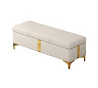 Banc ottoman de rangement en cuir, banc d'entrée rectangulaire avec pieds en bois, repose-pieds coffre de rangement avec plateau rabattable, bancs de bout de lit for chambre à coucher(Bianco,60cm)
