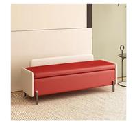 Banc ottoman de rangement en cuir synthétique, siège rembourré épais, bleu, meuble élégant pour salon, chambre à coucher et entrée, 120 cm