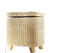 Banc ottoman de rangement en rotin, panier rembourré tissé à la main avec couvercle, panier à linge tabouret pour salle de bain, chambre à coucher, couloir, organisateur peu encombrant, pieds en bois