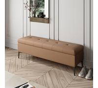 Banc ottoman de rangement en similicuir de luxe - Repose-pieds rembourré élégant avec base en métal pour chambre à coucher, salon et entrée - Rangement à chaussures 119,4 x 40,6 x 45,7 cm Couleur café