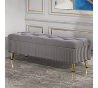 Banc ottoman de rangement en velours peluche - Siège rectangulaire capitonné à boutons - Solution de rangement élégante pour l'entrée et sièges de fin de lit pour meubles de salon