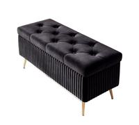 Banc ottoman de rangement en velours pour entrée et chambre à coucher, tabouret à langer avec housse, meuble d'accent noir élégant (100 x 40 x 45 cm)