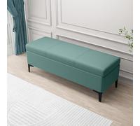 Banc ottoman de rangement extra long en simili cuir multifonction pour salon, chambre à coucher et entrée, solution de rangement rembourrée élégante avec beaucoup d'espace