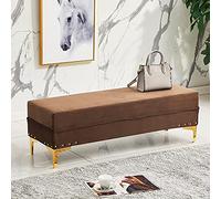 Banc ottoman de rangement luxueux en velours avec repose-pieds et tabouret d'entrée - Meuble rembourré élégant pour salon et chambre à coucher - Marron - 80 x 40 x 40 cm