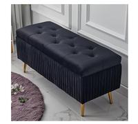 Banc ottoman de rangement moderne en velours avec base dorée - Repose-pieds touffeté à rabat pour chambre à coucher, salon, entrée et salle à manger (119,4 x 40,6 x 45,7 cm, couleur A)