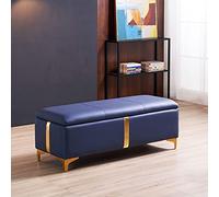 Banc ottoman de rangement rectangulaire en similicuir bleu foncé, coffre à jouets et repose-pieds pour chambre à coucher et salon, 80 x 45 x 42 cm