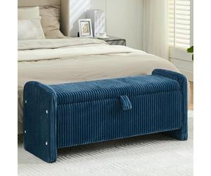 Banc ottoman de rangement, siège rembourré en velours côtelé avec charnière de sécurité, design linéaire élégant pour chambre à coucher, salon, entrée