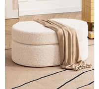 Banc ottoman de rangement Teddy Sherpa, pouf rembourré ovale en boucle, banc de bout de lit avec rangement, banc d'entrée, table basse multifonctionnelle avec repose-pieds pour chambre à coucher, salo