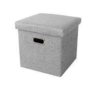 Banc ottoman élégant 40,6 x 25,4 x 25,4 cm - Tabouret polyvalent pour chambre à coucher, maquillage, siège d'extérieur, pouf en tissu de lin avec rangement et poignée pour décoration de salon