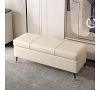 Banc ottoman en cuir avec espace de rangement, long siège rectangulaire rembourré, fermeture éclair, pieds en métal, parfait pour la chambre à coucher et au bout du lit