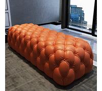 Banc ottoman en cuir de luxe avec boutons, repose-pieds rectangulaire et décoratif, confortable, pour entrée ou chambre à coucher, orange, 70 x 45 x 42 cm