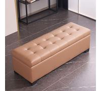 Banc ottoman en cuir synthétique avec rangement, siège d'entrée rembourré avec charnière de sécurité, repose-pieds pour salon et chambre à coucher (camel, 80 cm) - Élégant et fonctionnel