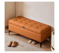 Banc ottoman en simili cuir avec rangement repose-pieds de 100 cm pour salon, design capitonné avec compartiments de rangement cachés, orange