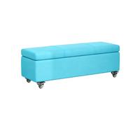 Banc Ottoman Extra Long Bleu avec roulettes Tabouret De Rangement pour Chambre Repose-Pieds Rembourré Meuble De Salon Polyvalent Design Compact(Blue,40x40x40cm)