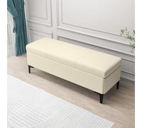 Banc ottoman extra long en similicuir - Repose-pieds d'entrée rembourré avec grand espace pour chambre à coucher et salon - et tabourets fonctionnels pour espaces nized (blanc laiteux)