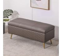 Banc ottoman extra long marron foncé élégant avec plateau relevable pour le salon, étagère à chaussures E, 110 cm, repose-pieds de chevet, meuble polyvalent et fonctionnel