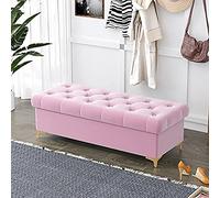 Banc Ottoman Luxueux avec Rangement, Banc De Rangement Rembourré en Velours Banc De Lit, Coffre De Rangement Moderne,Rose,60X40X40Cm(24X16X16Inch)