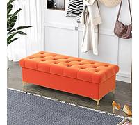 Banc Ottoman Luxueux avec Rangement, Banc De Rangement Rembourré en Velours Banc De Lit, Coffre De Rangement Moderne,Orange,80X40X40Cm(31X16X16Inch)