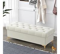 Banc Ottoman Luxueux avec Rangement, Banc De Rangement Rembourré en Velours Fin du Banc De Lit, Coffre De Rangement Moderne,Blanc,80X40X40Cm(31X16X16Inch)