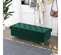Banc Ottoman Luxueux avec Rangement,Banque De Rangement Rembourré en Velours Banc De Lit,Coffre De Rangement Moderne,Vert,120X40X40Cm(47X16X16Inch)