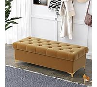 Banc Ottoman Luxueux avec Rangement,Banque De Rangement Rembourré en Velours Fin du Banc De Lit,Coffre De Rangement Moderne,Marron,100X40X40Cm(39X16X16Inch)