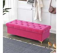 Banc ottoman luxueux en velours avec rangement moderne et capitonné pour chambre à coucher et salon Rose 152,4 x 10,2 cm