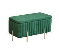 Banc ottoman luxueux en velours doux avec extrémité de lit et tabouret de maquillage moderne avec pieds en métal - Pouf chic vert 60 x 45 x 42 cm - Parfait pour la décoration de la chambre à coucher
