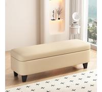 Banc ottoman moderne en velours côtelé crème - Siège d'appoint rectangulaire élégant avec grand espace pour chambre à coucher, salon, entrée - 119,4 x 40,6 x 40,6 cm - Design chic