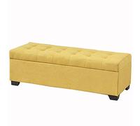 Banc ottoman moderne jaune - Design rectangulaire touffeté en lin léger - Rangement à chaussures - Peut supporter 150 kg - 120 x 45 x 40 cm - Décoration d'intérieur élégante