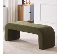 Banc ottoman moderne rembourré en Sherpa vert foncé - Élégant bout de lit, tabouret de coiffeuse en tissu arqué pour salon, chambre à coucher et entrée - Petite taille