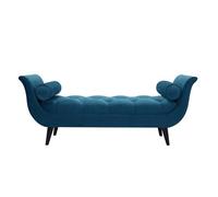 Banc ottoman moderne rembourré en velours pour chambre à coucher et salon, accoudoirs roulés touffetés, siège d'entrée élégant, 120 x 46 x 70 cm, bleu
