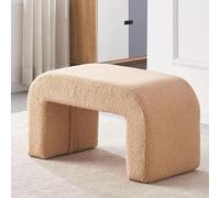 Banc ottoman moderne rembourré Sherpa - Élégant siège de rangement incurvé en tissu pour chambre à coucher ou entrée - Petit pied de meuble de lit kaki