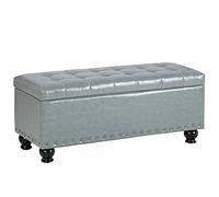 Banc ottoman rectangulaire avec coussin en polyuréthane et boîte de rangement décorative - Tabouret d'extrémité de lit pour changer de chaussures - Gris - 60 x 40 x 42 cm - Capacité de poids de 150 kg