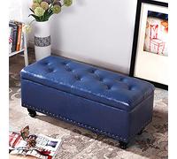Banc Ottoman rectangulaire d'entrée, Banc à Chaussures, Tabouret de canapé Multifonctionnel pour Salon, Chambre, entrée, Pouf de Rangement capitonné Moderne, Rangement en Similicuir, Bleu ma