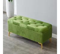 Banc ottoman rectangulaire moderne en velours pour salon et chambre à coucher - Tabouret de rangement élégant avec compartiment caché - 100 x 39 x 45 cm - Couleur verte