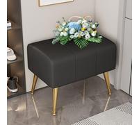 Banc ottoman rectangulaire moderne noir rembourré en similicuir avec pieds en métal doré pour salon, hall, couloir et vestiaire (80 x 40 cm)